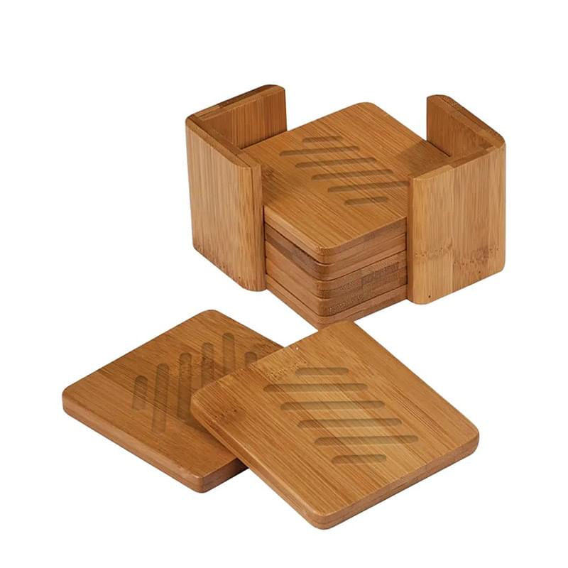 BAMBOO SQUARE 6-COASTER SET WITH HOLDER