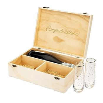 TWINE LIVING CO. CELEBRATE WOOD CHAMPAGNE BOX SET W/ FLUTES