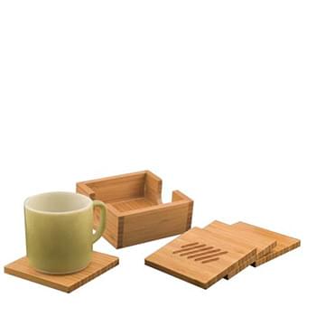 Bamboo Square 4-Coaster Set W/ Holder